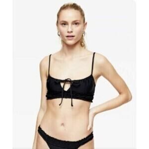 Topshop Womens Ruched Prairie Adjustable Strap Tie Front Bikini Top Black Size 2